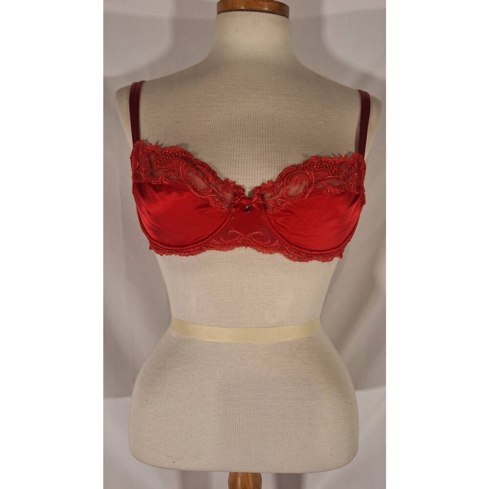 Lise Charmel Womens Red Dressing Floral‎ Demi Underwire Bra Size 36B